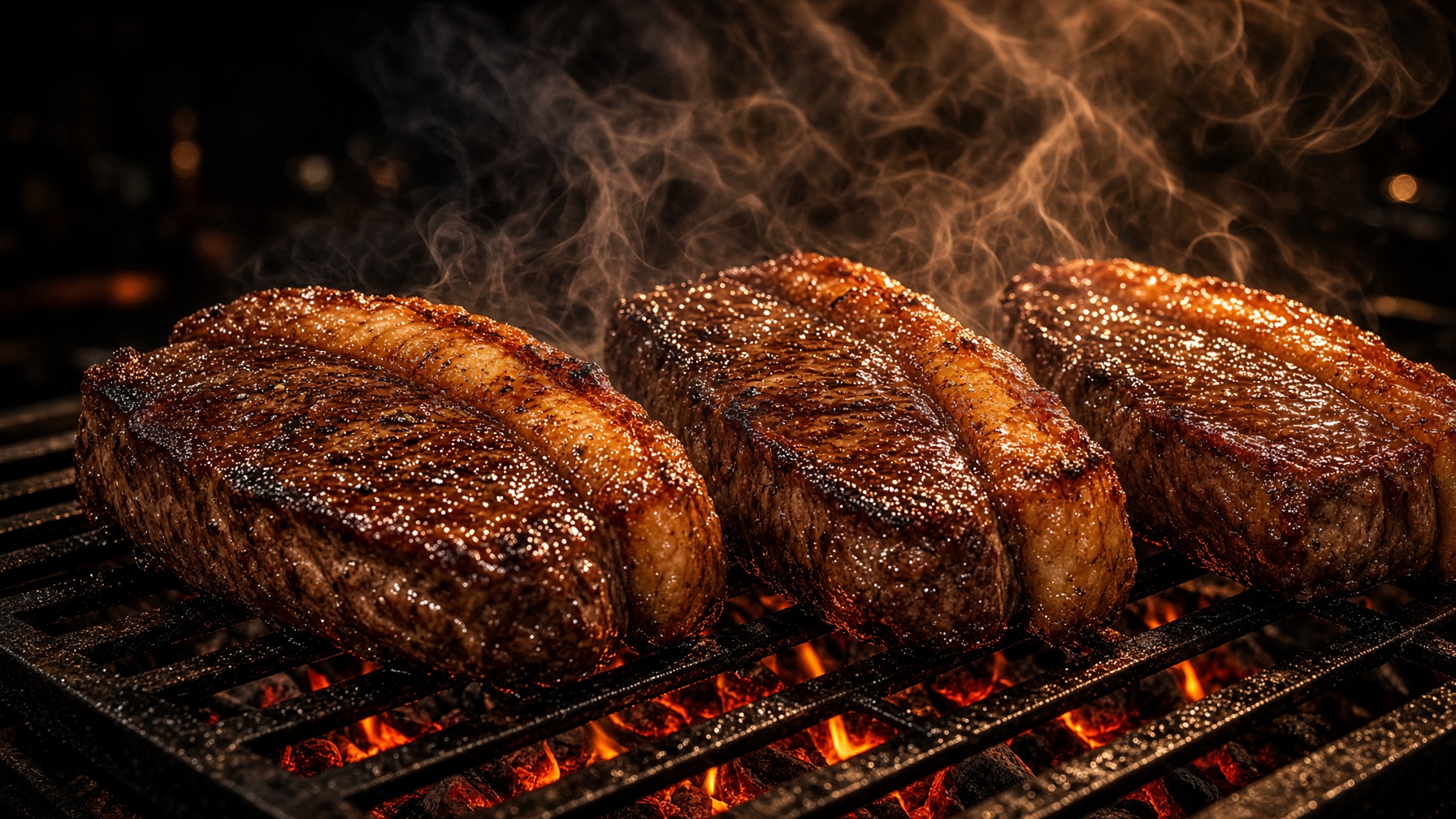 Picanha na brasa, fumaça e brasa viva